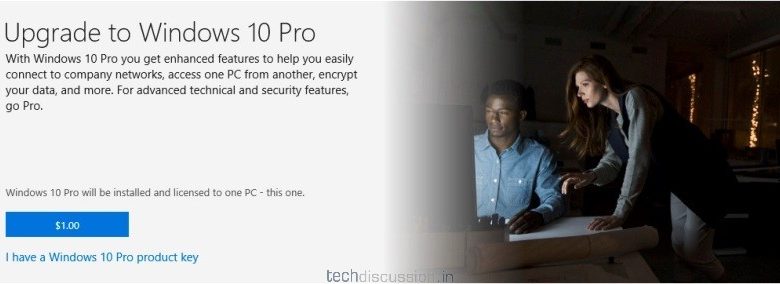 Upgrade Windows 10 Pro at $1