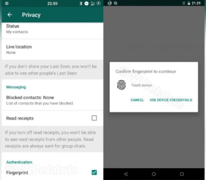 WhatsApp Chat Fingerprint Lock Android